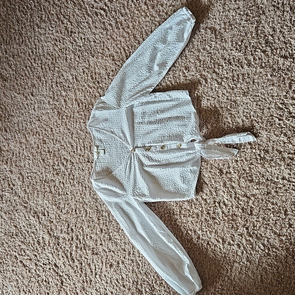 H&M White Button-Down Blouse with Knot